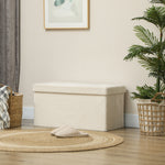 Banc de Rangement 84 L, Pouf Pliable Rembourré en Peluche Teddy, Bout de Lit, Charge 120 kg, 76 x 38 x 38 cm, Crème