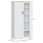 Buffet de cuisine armoire de cuisine meuble vitrine 7 étagères dont 3 étagères en verre 76 x 36 x 160 cm blanc