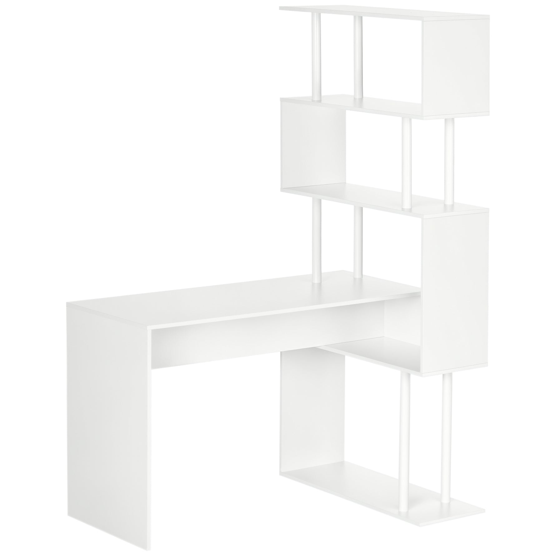 Bureau d'angle bureau informatique en forme de L avec étagères à 4 niveaux en bois 120 x 80 x 176 cm blanc