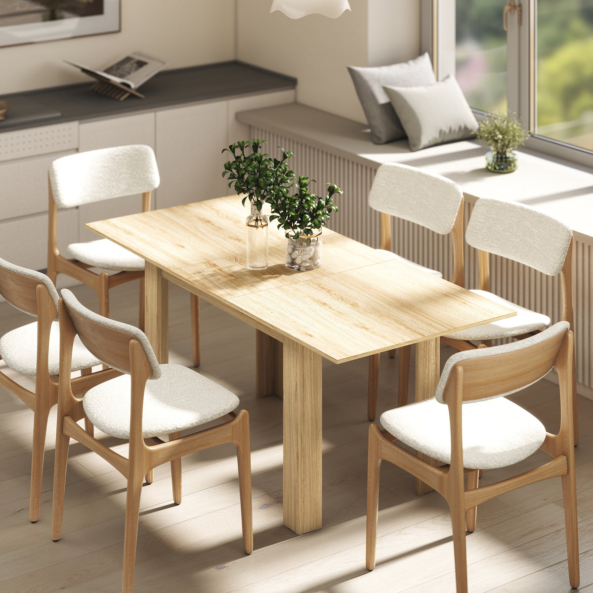 Jangelako mahai zabalgarria, sukaldeko mahai laukizuzena, 6-8 pertsonarentzat, 140-180 x 80 cm, egur naturalaren efektukoa