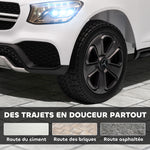 Voiture électrique enfants, véhicule électrique 12V, télécommande 2,4G, 3 vitesses, démarrage lent, 105x68x50cm, blanc