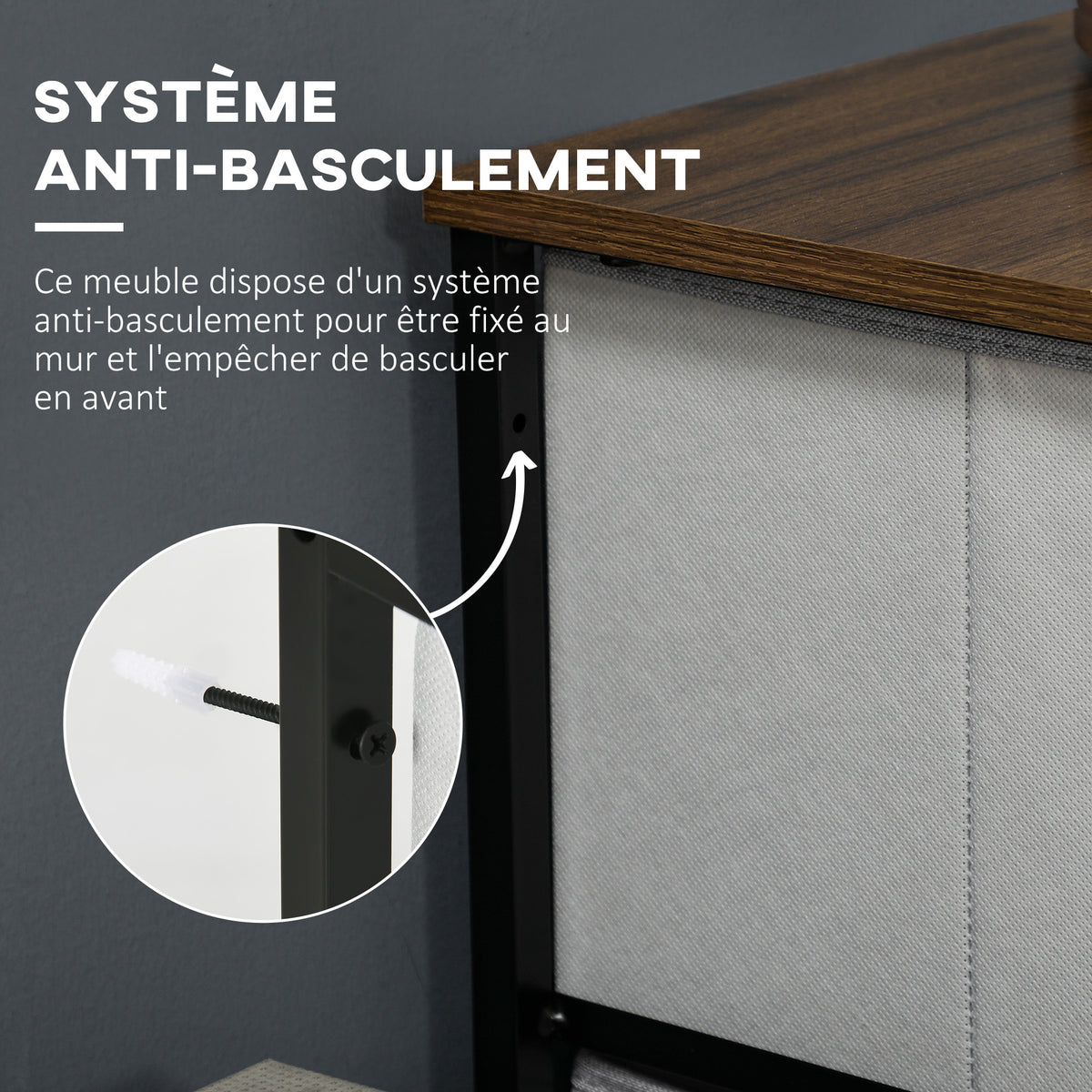 Commode 5 tiroirs meuble de rangement tiroir en tissu pliant - structure acier noir - 45 x 30 x 116 cm gris