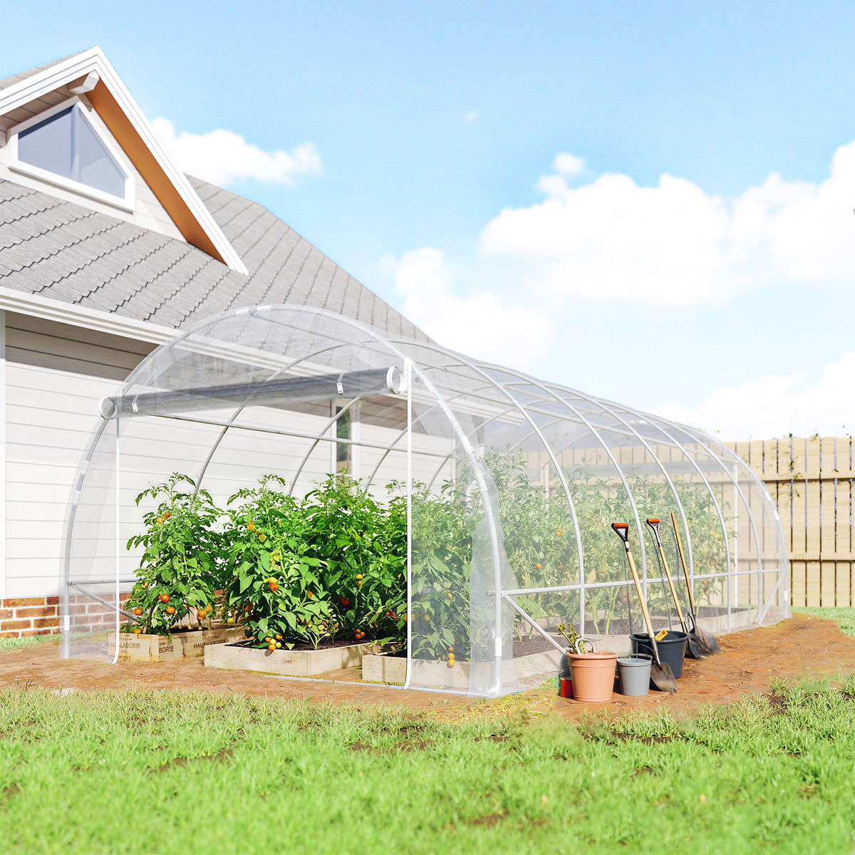 Serre tunnel de jardin 18m² serre de jardin tunnel 296x597x199cm cadre acier galvanisé, bâche PE 150g/m² transparent