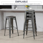 4er-Set stapelbare Industrie-Barhocker Sitzhöhe 76 cm silberfarbenes Metall