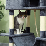 Kratzbaum 206 cm Spielturm für Katzen aus Plüsch mit mehreren Ebenen, ideal für 1-3 Katzen, 60 x 50 x 206 cm, dunkelgrau