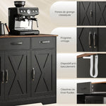 Aparador de cocina, mueble de almacenamiento con 3 puertas de granero, 2 cajones y estantes ajustables, 108 x 40 x 81 cm, negro
