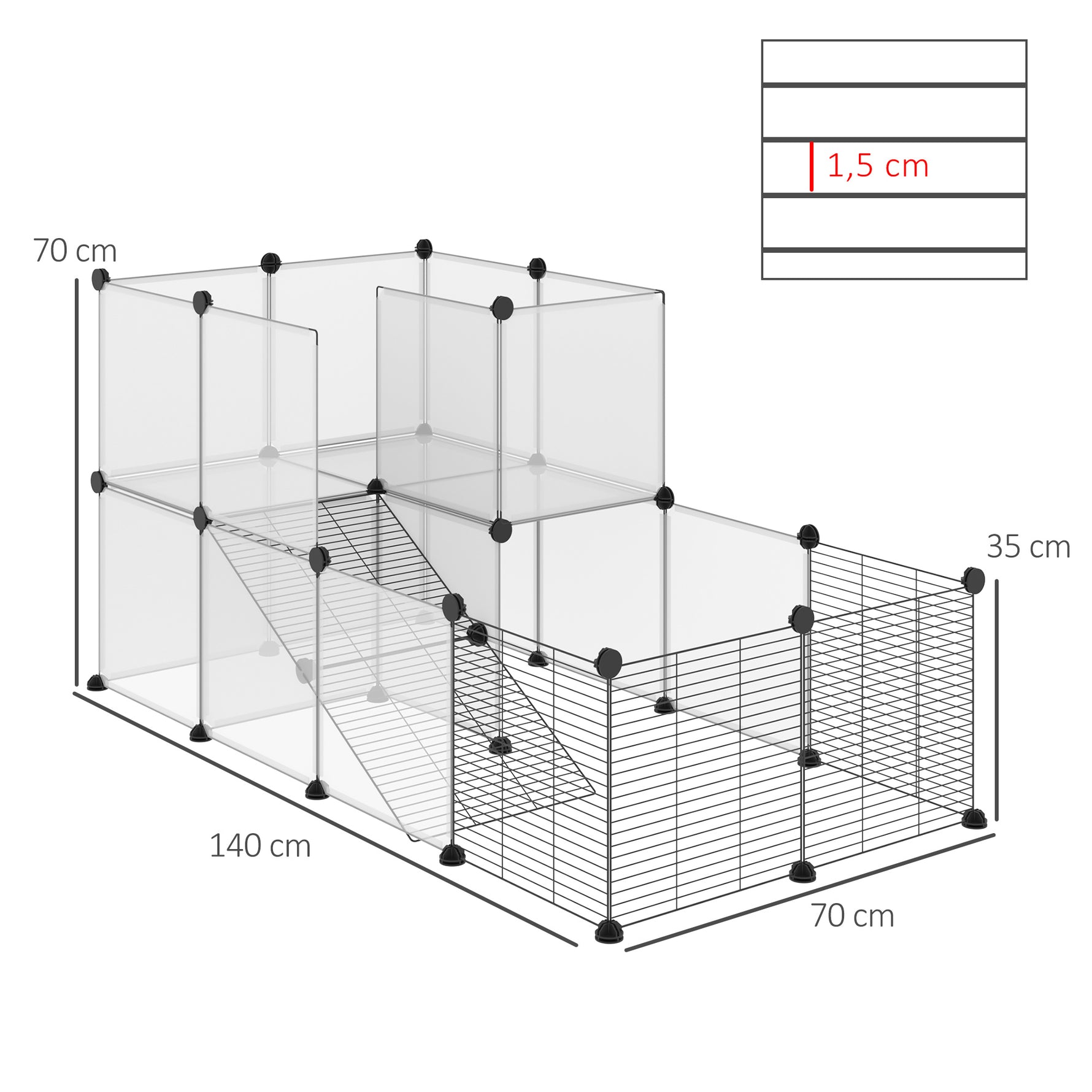 Lot de 2 enclos pour petits animaux design DIY cage modulable pour cochon d'Inde lapin chinchillas