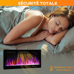 Cheminée électrique mural ou encastrable 900W/1800W, effet flamme à 12 couleurs 5 luminosités, 106,7x9,4x47cm, noir