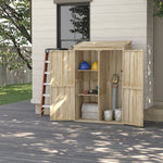 Armadio da giardino, armadio ripostiglio in legno, 2 ripiani, 2 ante, tetto inclinato, 120 x 57 x 183 cm, legno naturale