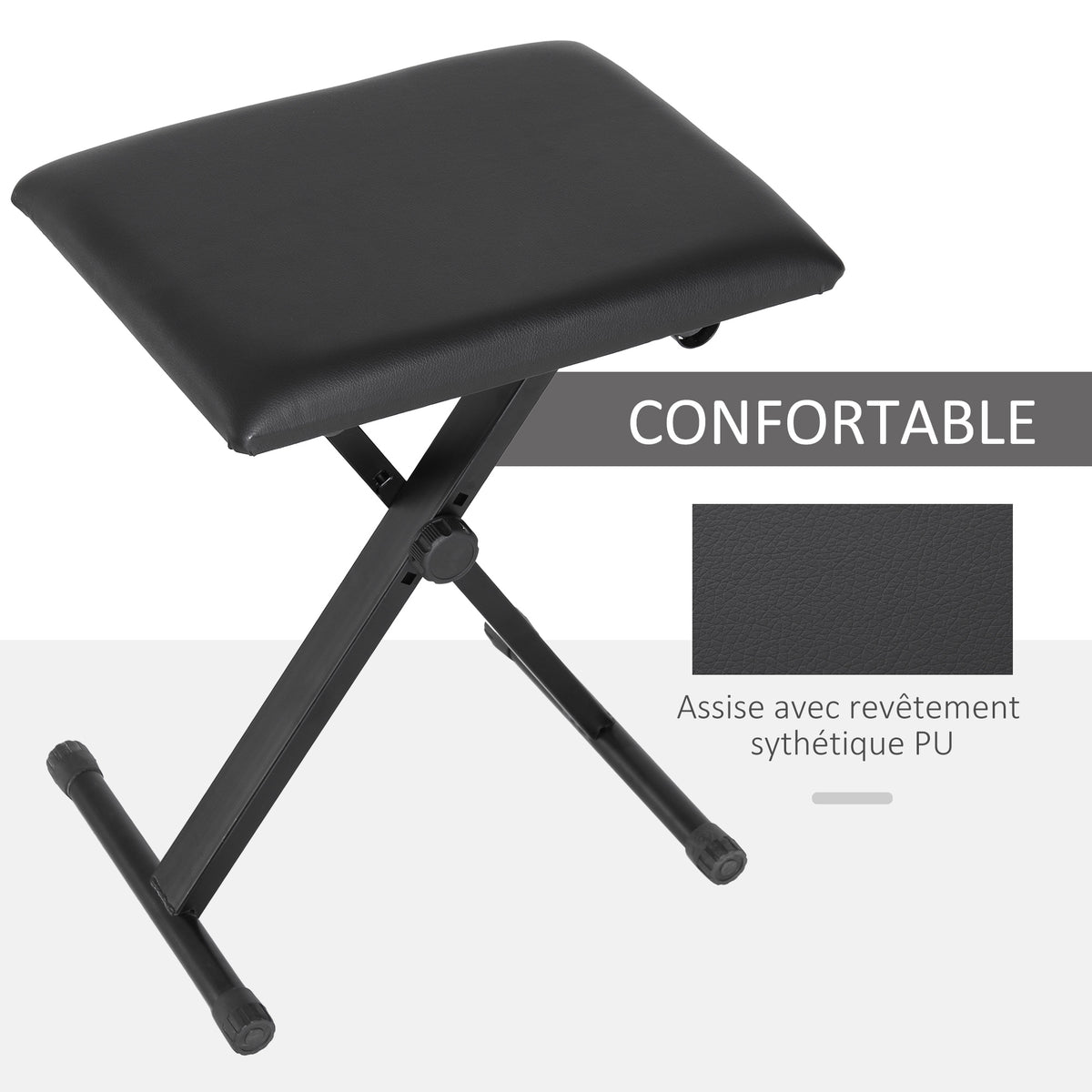 Klappbarer Klavierhocker, höhenverstellbare Klavierbank von 37 bis 47 cm, gepolsterter PU-Sitz und rutschfeste Metallbeine, 100 kg belastbar, schwarz