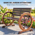 Banc de Jardin banc 3 places banc en bois Style Rustique Chic accoudoirs Roues Charette Bois Sapin traité carbonisation