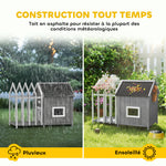 Niche pour chien extérieur en bois maison chien extérieur avec terrasse, porte à lamelles, 106 x 62,5 x 80,5 cm, gris