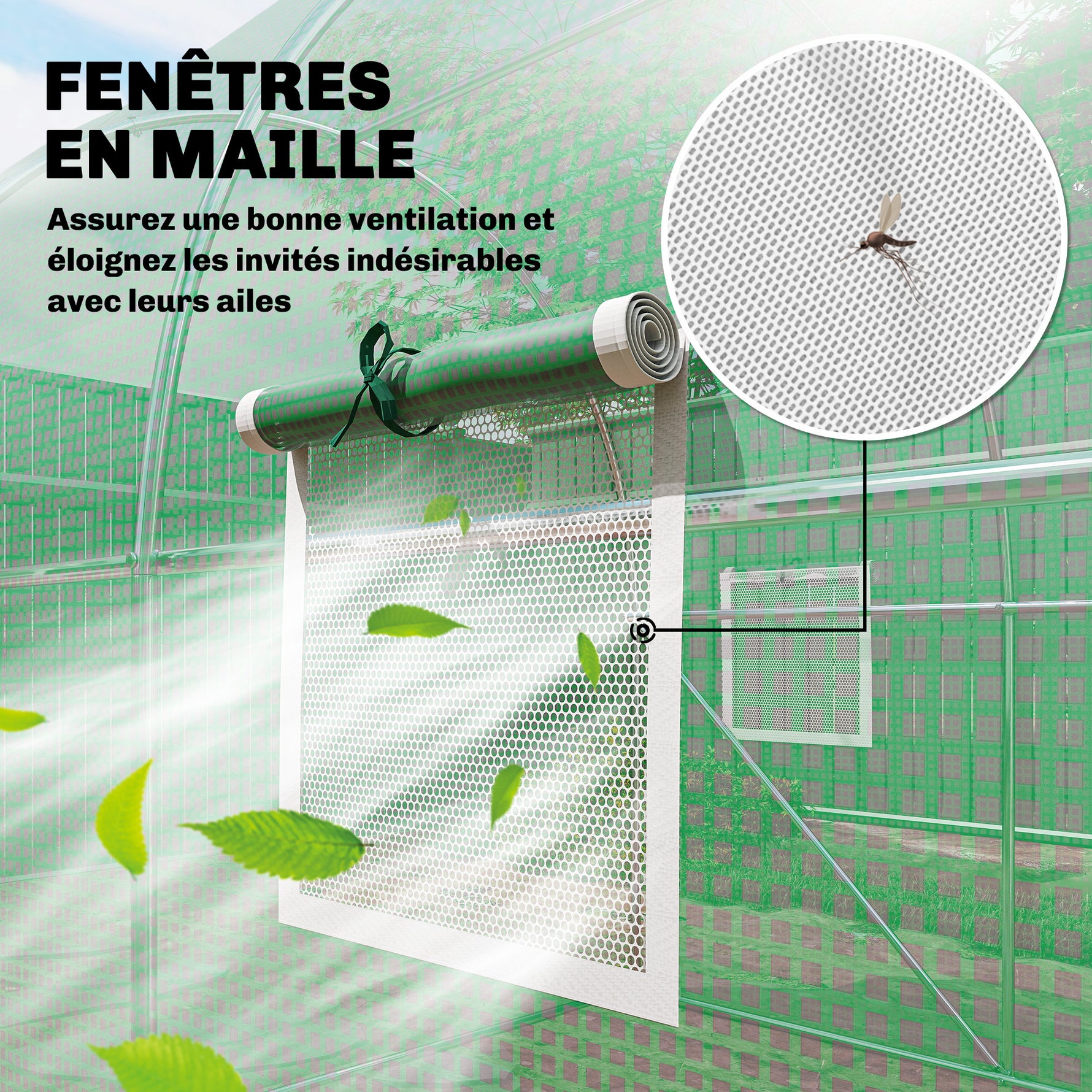 Serre tunnel de jardin 6m², serre de jardin tunnel 200x300x200cm porte et 6 fenêtres, bâche PE 140 g/m² vert