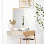 Miroir mural rectangulaire 50 x 70 cm, cadre en bois, idéal pour la salle de bain, salon ou chambre, naturel
