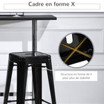 Lot de 4 tabourets de Bar Empilable Chaise de Bar Industriel avec Repose-Pied Hauteur d'Assise 76 cm, cadre en métal, style rétro, pour salle à manger, balcon, bistrot ou bar, Noir
