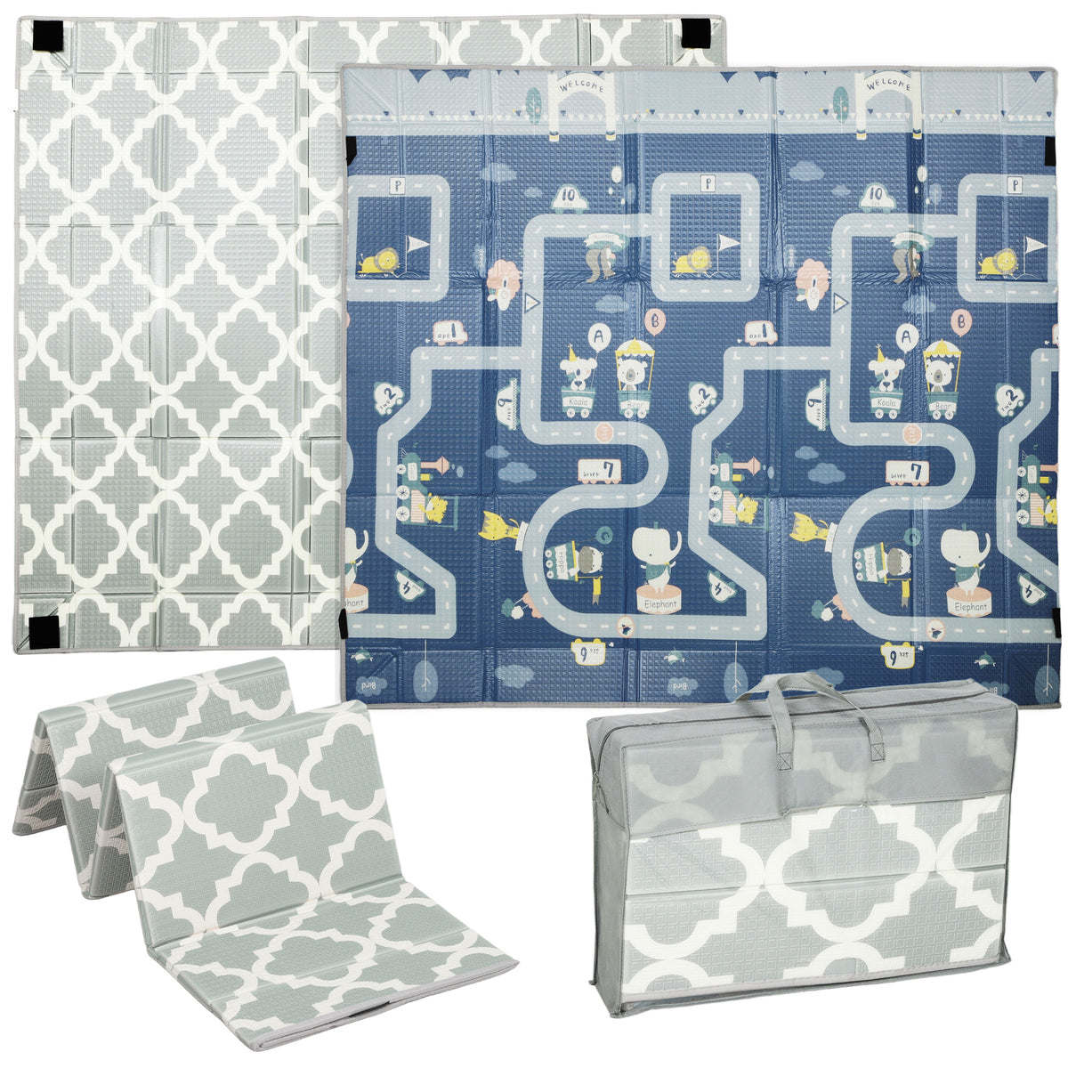 Tapis de jeu pour bébé pliable et réversible, tapis de sol en mousse épais, 202 x 180,5 x 1 cm, multicolore