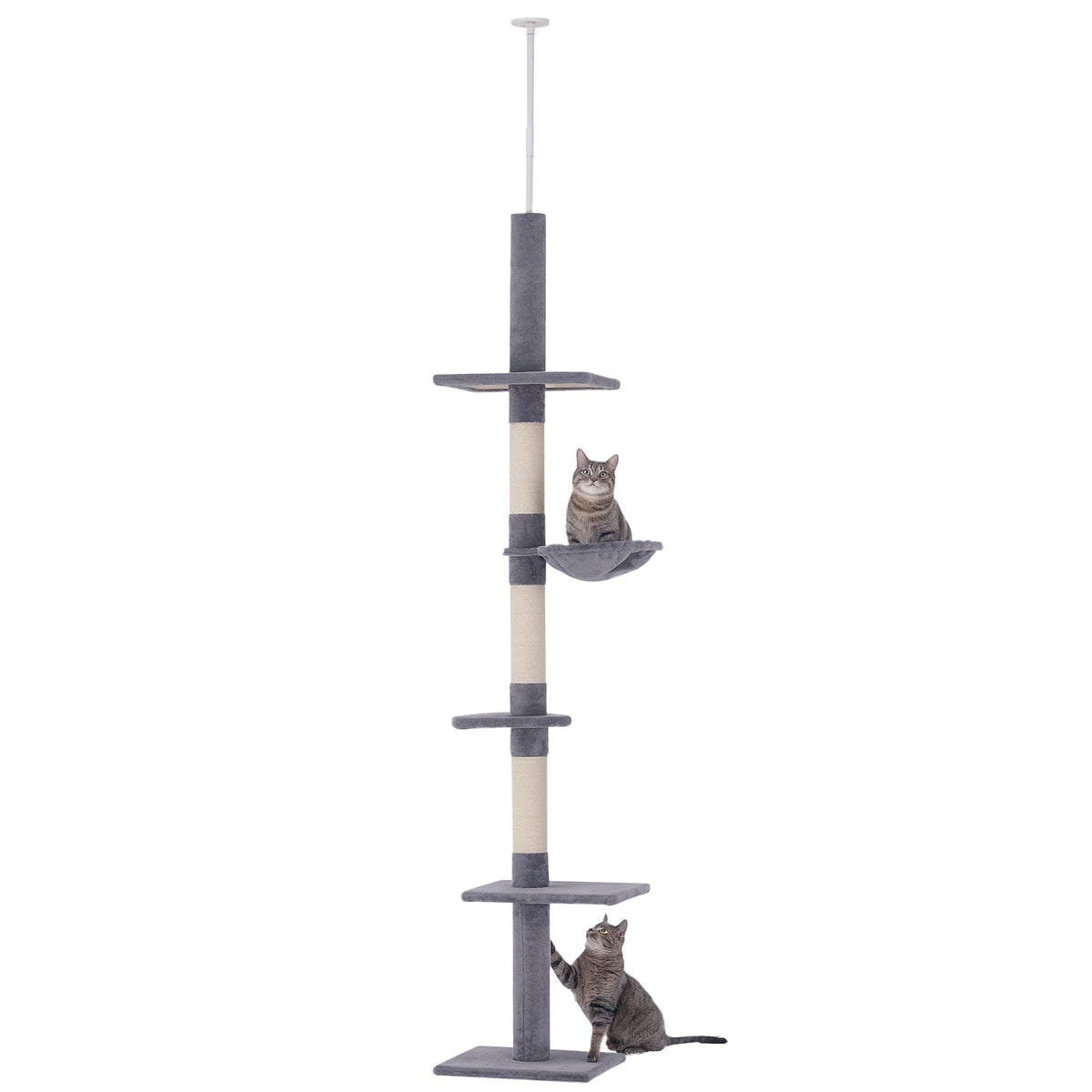 Arbre chat du sol au plafond poteau à griffer L40 x l 34 x H 230-260 cm 5 niveaux d'activités gris