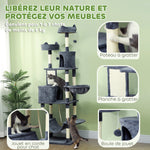 Kratzbaum 206 cm Spielturm für Katzen aus Plüsch mit mehreren Ebenen, ideal für 1-3 Katzen, 60 x 50 x 206 cm, dunkelgrau