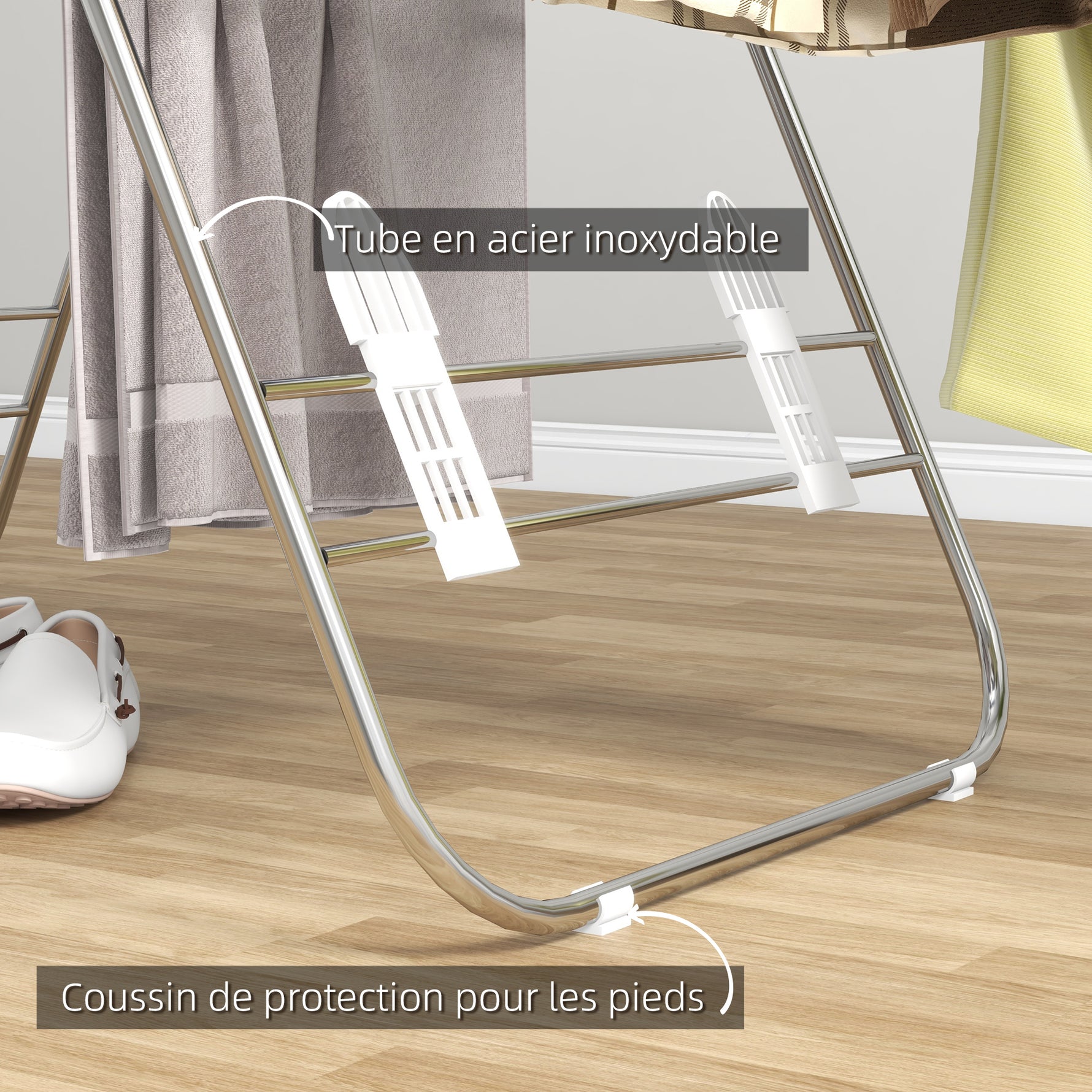 Séchoir à linge sur pieds pliable étendoir 2 niveaux ajustables dim. 148L x 60,5l x 98H cm