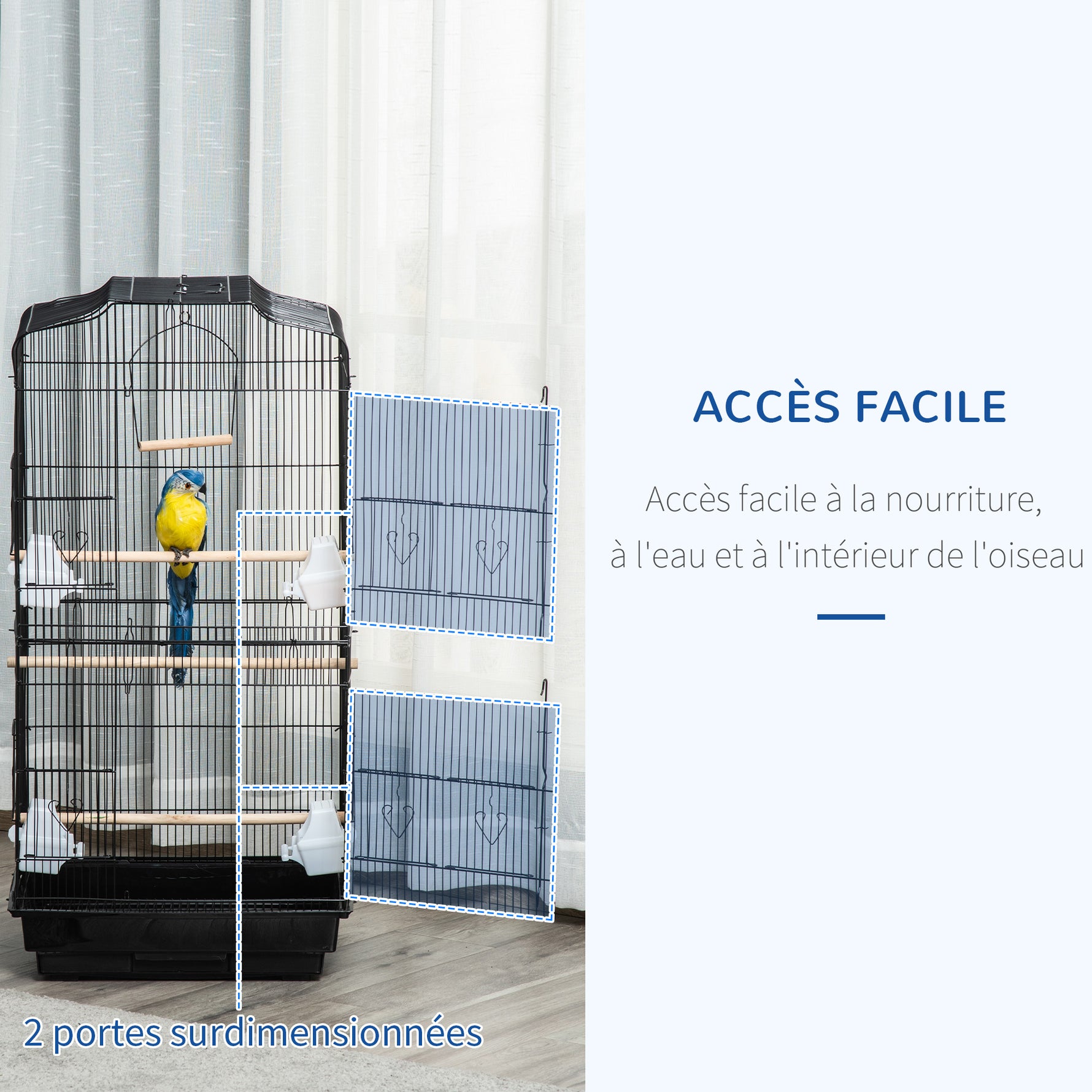 Cage à oiseaux volière avec mangeoires perchoirs plateau excrément amovible cage pour canaris perruches perroquets 46,5 x 35,5 x 92 cm noir