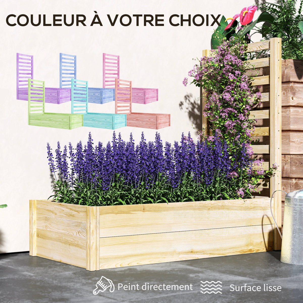 Jardinière avec treillis bac à fleurs jardinière de jardin dim. 115L x 60l x 110H cm effet bois naturel