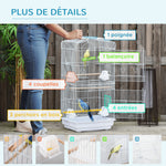 Cage à oiseaux volière avec mangeoires perchoirs plateau excrément amovible cage pour canaris perruches perroquets 46,5 x 35,5 x 92 cm blanc-5
