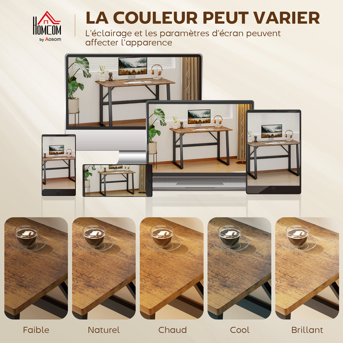 Bureau d'Ordinateur 120 cm, Bureau Simple, Pieds Réglables, pour Petit Espace, Travail à Domicile, Étude, Brun Rustique
