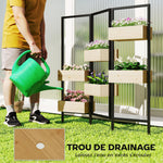 Séparateur de pièce avec 6 bacs, paravent extérieur pliable à 3 panneaux avec trou de drainage et doublure, bois naturel