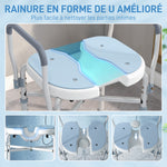 Chaise de douche avec accoudoirs siège de douche en forme U hauteur réglable anti-dérapant 53 x 36 x 64-75 cm bleu clair
