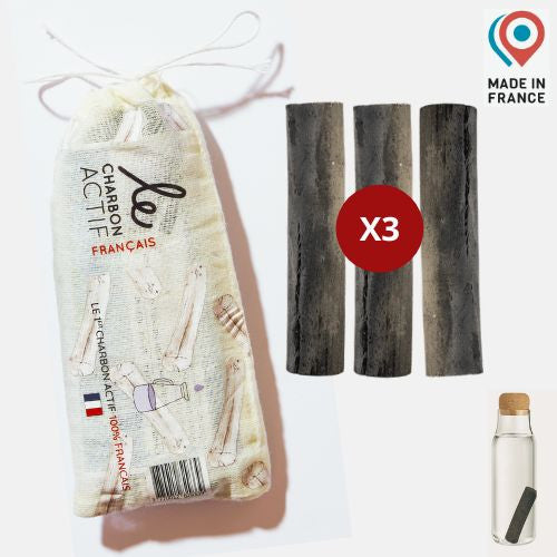 Lot de 3 charbons 100% français filtre à eau