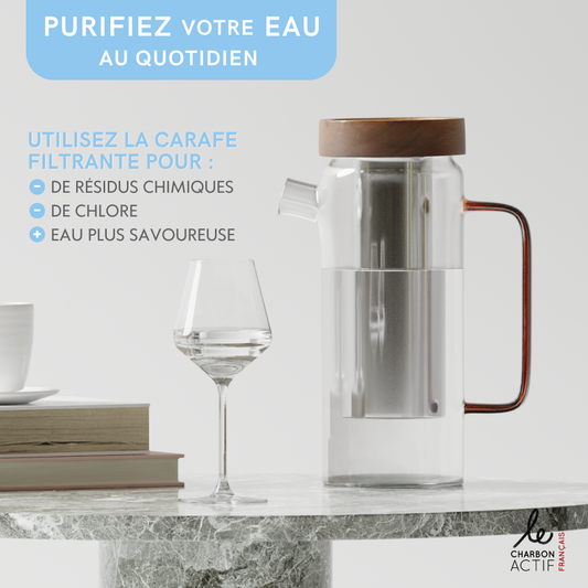 Carafe filtrante en verre 1.5L - rechargeable et écologique