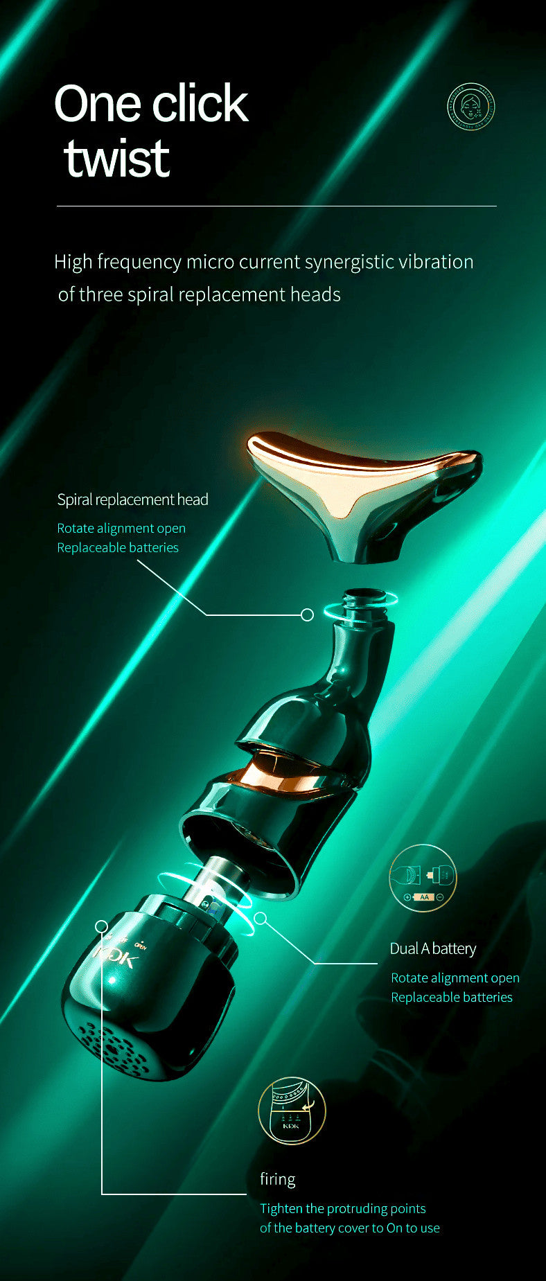 DELPHY - Triple Head Facial Massager - High Vibration Lifting
