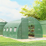 Gewächshaus-Tunnel 12m², Gartentunnel 295x400x200cm mit Tür und 8 Fenstern, PE-Folie 140 g/m² grün