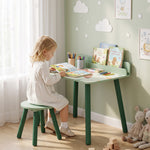 Set tavolo e sedia per bambini con portalibri, motivi orsetto, per bambini dai 3 agli 8 anni, verde