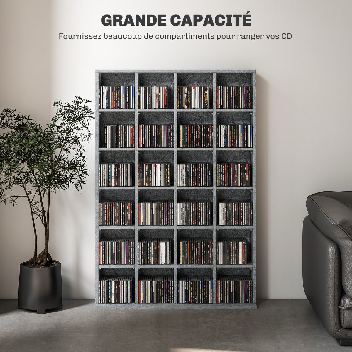 Multimedia-Aufbewahrungsmöbel für 456 CDs / 336 DVDs – Holzregal mit verstellbaren Einlegeböden, 89 x 130,5 cm, grau