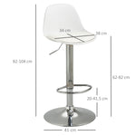Lot de 2 tabourets de bar chaise haute cuisine avec dossier et repose-pieds, hauteur réglable, 41x42x82-104cm, blanc
