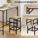 Ensemble Table de Bar Industriel + 4 tabourets Repose-Pieds en Bois couleur Chêne Clair Cadre en métal Noir