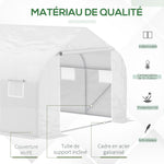 Serre Tunnel de Jardin 10,5 m² dim. 3,5L x 3l x 2H m Porte + 6 fenêtres enroulables Acier galvanisé bâche PE Haute densité Blanc