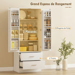 Buffet haut cuisine, armoire de cuisine, 2 portes, 8 porte-épices, 2 tiroirs, étagères réglables, 60x40x159cm, blanc