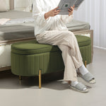 Banc de rangement, bout de lit en velours avec couvercle, pieds en métal, capacité 72 L, 108x44x43,5cm, vert foncé