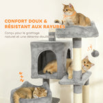Arbre à chat tour de jeux pour chat 8 poteaux à griffer 4 plateformes 2 niches  échelle et 3 boules hauteur 192 cm gris