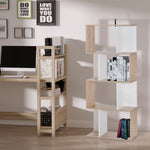 4-stufiges Bücherregal, S-förmiges Aufbewahrungsmöbel mit Ablagen, Standregal für Wohnzimmer, Schlafzimmer, Büro, 60 x 24 x 148 cm, Naturholz und Weiß