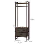 Portant à vêtements avec 3 tiroirs en tissu, étagères de rangement et tringle de suspension, 58,5 x 30 x 178 cm, marron