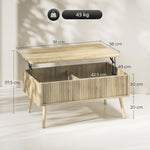 Table basse relevable, table de salon avec 2 compartiments cachés et pieds en pin, 91 x 56 x 43 cm, chêne