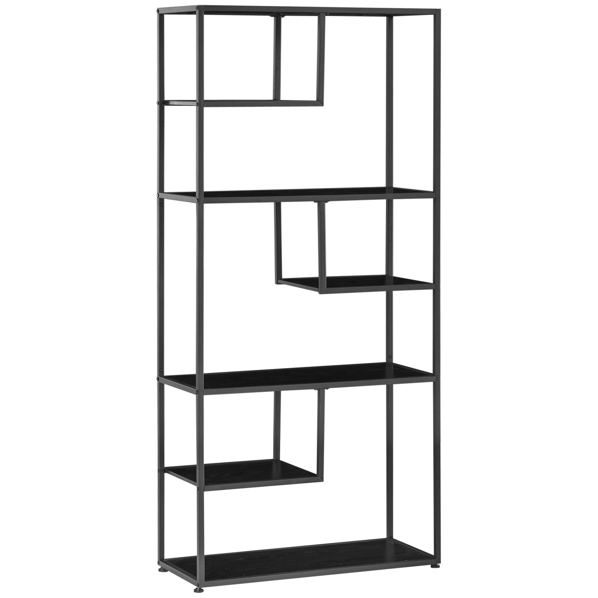 Bücherregal mit 7 Ebenen, Stahlrahmen, Industrie-Stil, 83 x 34 x 180 cm, Schwarz