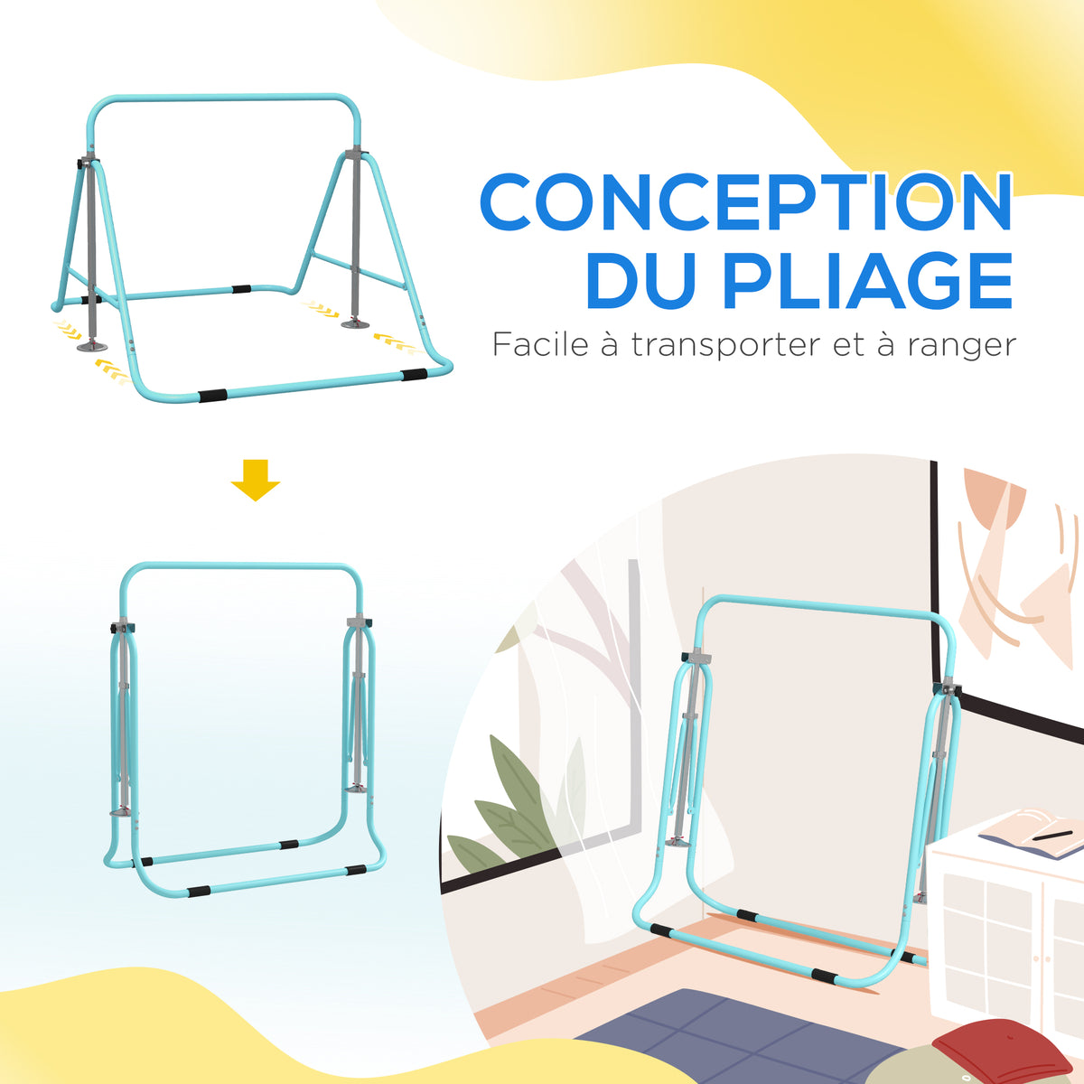 Barre fixe de gymnastique pour enfants pliante hauteur réglable de 88 à 128 cm vert