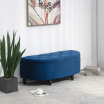 Pouf de Rangement Coffre 2 en 1 - Pouf capitonné Demi-Cercle - Pieds Bois hévéa Noir revêtement Velours Bleu