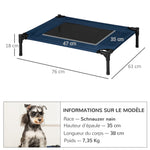 Lit pour chien chat lit de camp grand confort sur pieds tissu oxford textilène micro-perforé 76L x 61l x 18H cm bleu marine noir