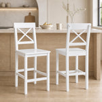 Lot de 2 chaises hautes, chaises de bar style campagne chic en bois hauteur 60 cm avec repose-pieds, blanc