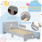 Lit pour enfants de 3 à 6 ans design étoiles et lune sommier à lattes inclus chambre moderne 143 x 76 x 49 cm gris